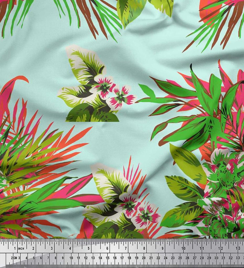 Soimoi Хлопчатобумажный батист с листьями и цветочным принтом лилии, метр швейной ткани, 42 дюйма