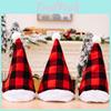 Cozy Red And Black Plaid Christmas Hat With Soft White Fur Pom Poms For Festive Cheer