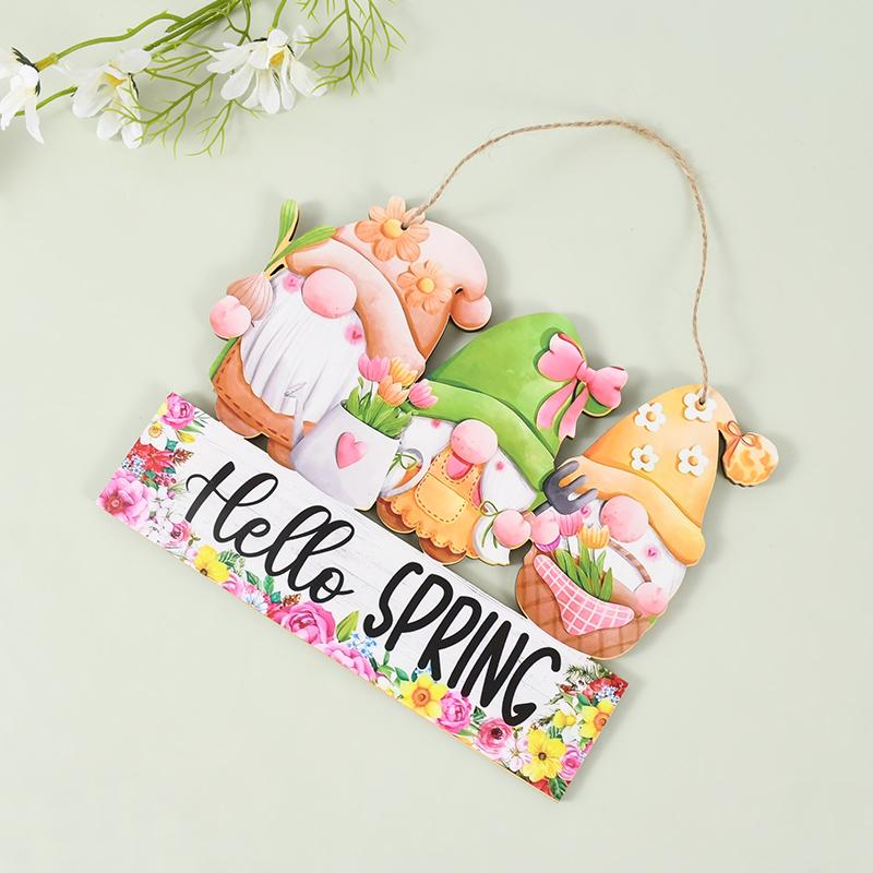Пасхальные деревянные подвесные украшения Hello Spring Bunny Morkovy Rabbit Decoration for Home Door Wooden Board Sign DIY Wreath Garland