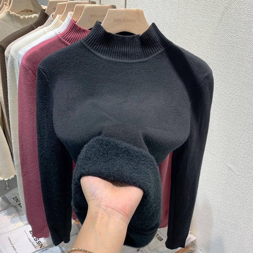 Бархатный свитер с высоким воротом One Piece с утолщенным бархатом для женщин, новая теплая базовая кофта с длинным рукавом на осень и зиму