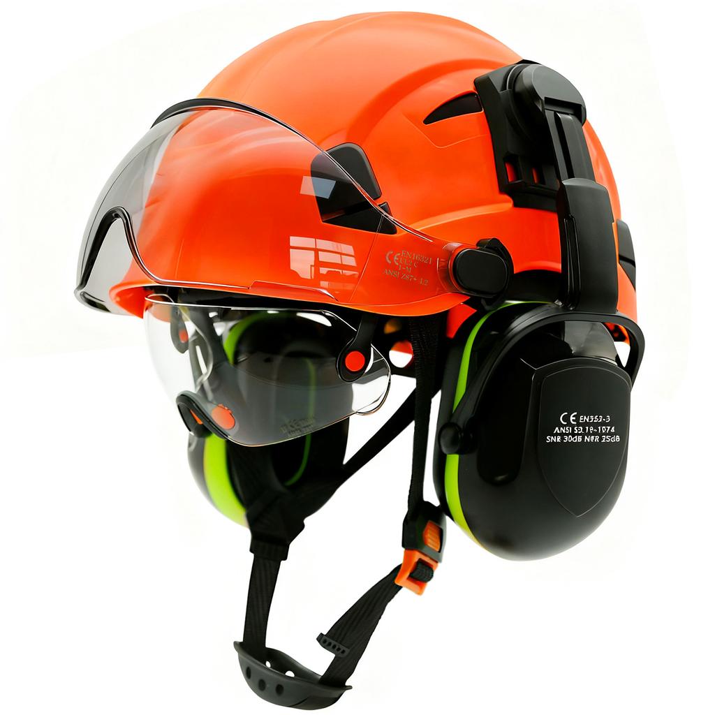 Safety Helmet With Visors Built In Goggles Contrast Color Earmuff Noise Reduction for Engineer Hard Hat ANSI Industrial Work Cap