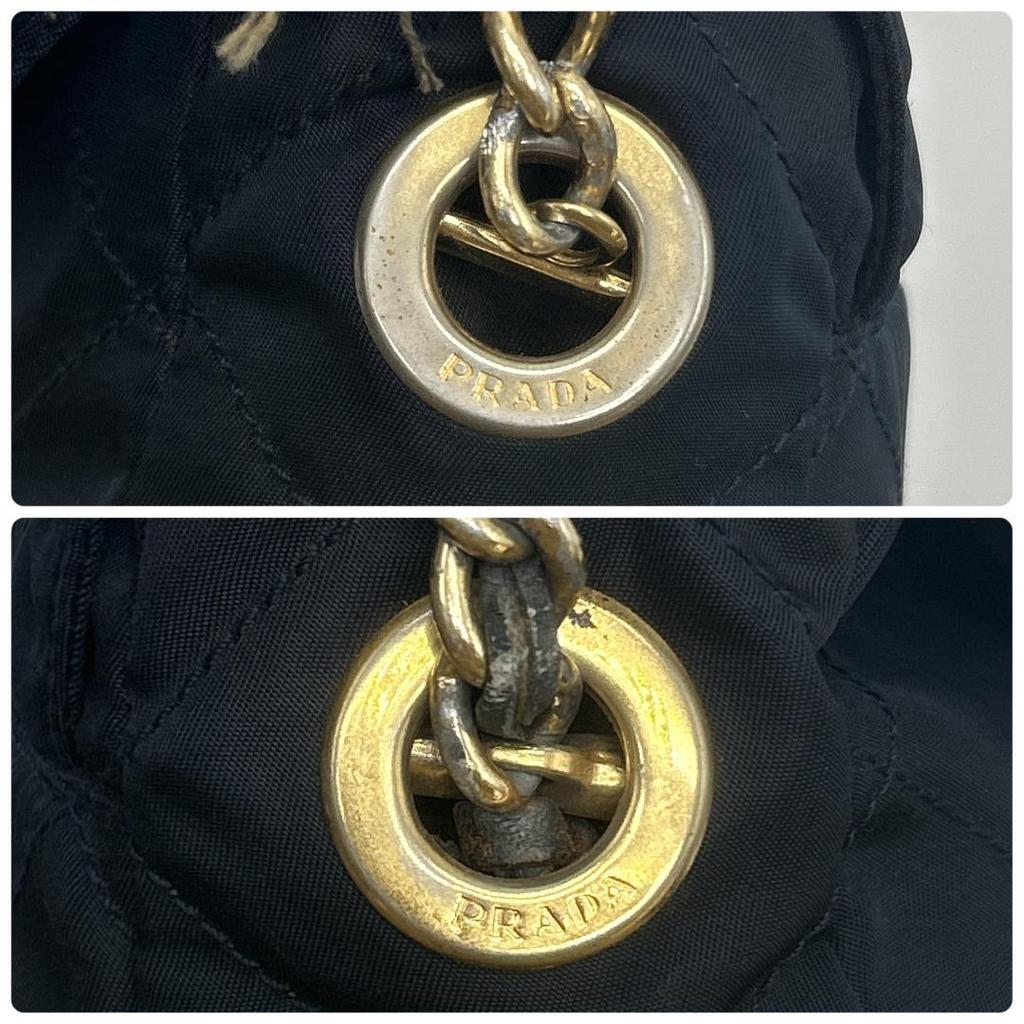 Prada Сумка на плечо Сумка-тоут На одном плечевом ремне Ткань Нейлон Стеганая Золотая цепь Треугольная металлическая пластина с логотипом Белая бирка