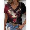 Летний топ с V-образным вырезом, с принтом в виде 3D-цветов, модные повседневные женские футболки с коротким рукавом