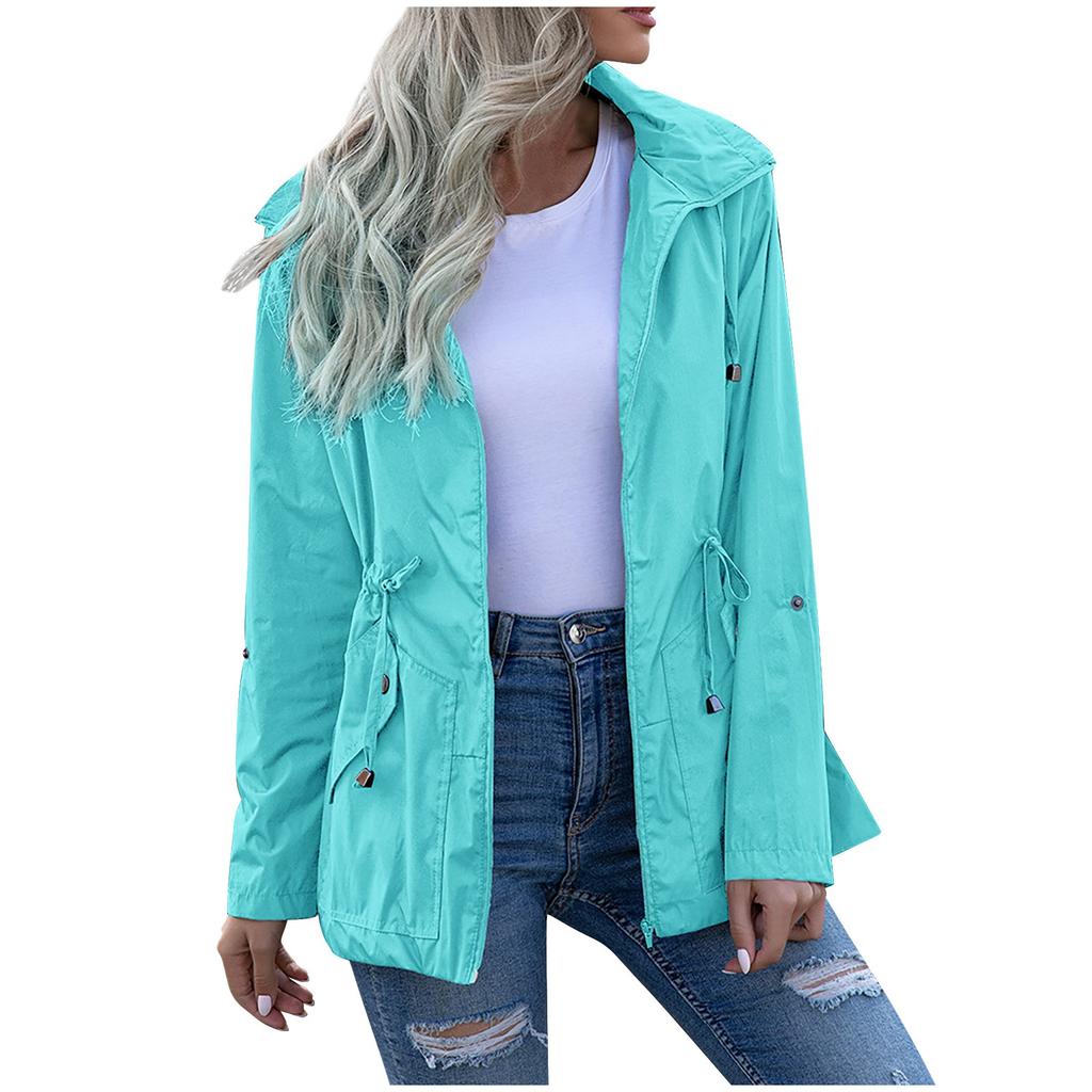 Женская водонепроницаемая куртка-дождевик с капюшоном на молнии средней длины, ветрозащитная водонепроницаемая куртка