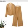 ZANZEA Женская блузка с длинным рукавом и брюки повседневные осенние комплекты из двух предметов
