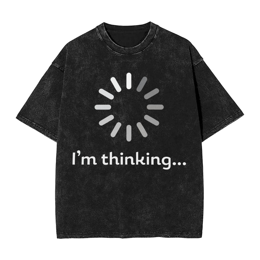 Иконка колеса загрузки Thinking Футболка Хип-Хоп Стирка Хлопок Оверсайз Футболка Винтаж Wo Топы Уличная одежда Летние Топы Футболки