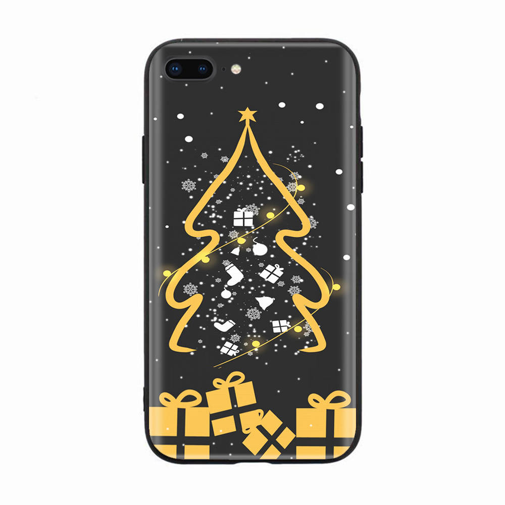 Черный чехол для Xiaomi Redmi 13C Note 9 iPhone XR 7 8 14 15 11 12 13 X XS Pro Max Samsung A25 S23 S24 FE Ultra Plus Рождественская елка