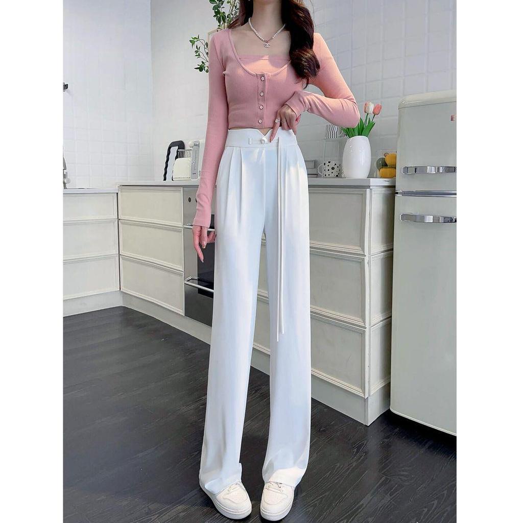 Новый китайский стиль 2025 Весна/Лето Женские брюки с высокой талией больших размеров с широкими штанинами и застежками-лягушками