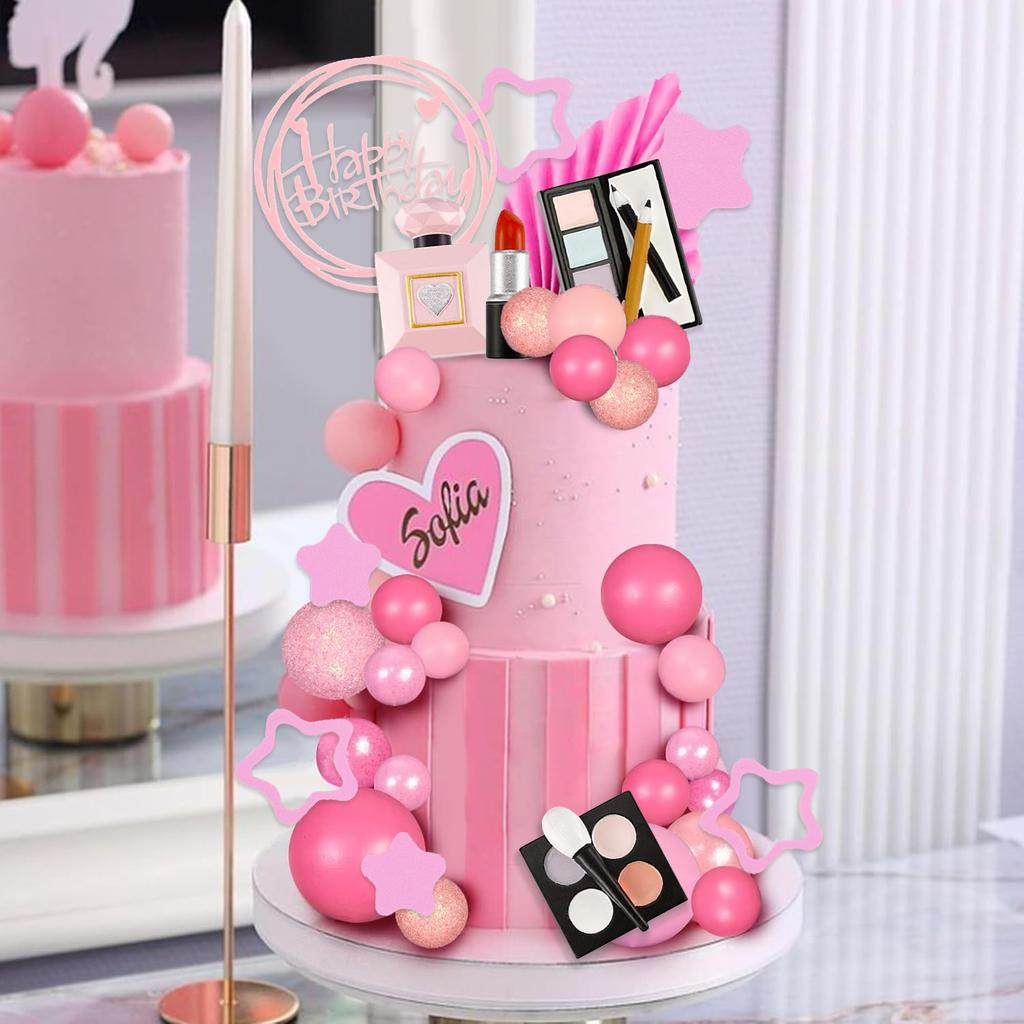34 шт. Топпер для торта с макияжем, Топпер для торта «С днем рождения» с помадой, тенями для век, кистью для макияжа для девочек, Декор для вечеринки по случаю дня рождения с макияжем