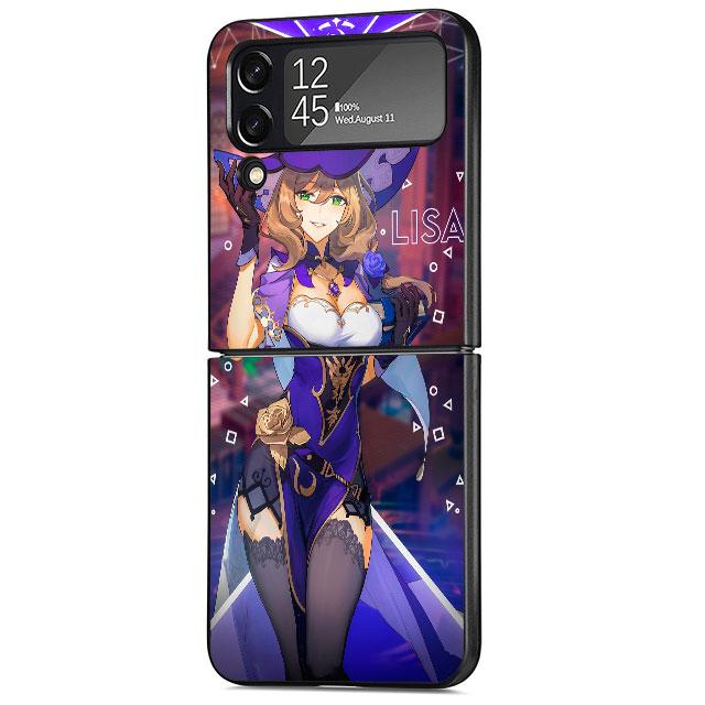 Чехол Genshin Impact Game для Samsung Galaxy Z Flip 4 Z Flip 3 5G ZFlip3 ZFlip Flip3 ZFlip4 zflip Защитная сумка Черный чехол