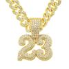 Cool Full Diamond Number 23 Pendant Necklace+Men's Hip Hop Personalized Bubble Bar Wear With Diamond Embedding Cuban Chain