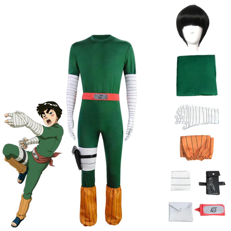 Костюм для косплея японского аниме Rock Lee, парик, комбинезон, карнавальный костюм, униформа для вечеринки на Хэллоуин