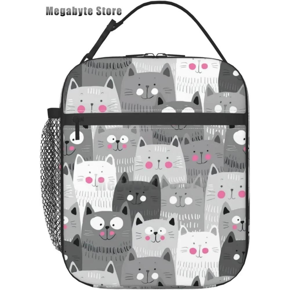Черный кот ланч-бокс смешной кот ланч-бокс для детей подростков девочек женщин взрослых холодильник изолированный цветочный ланч-бокс для школы работы путешествий