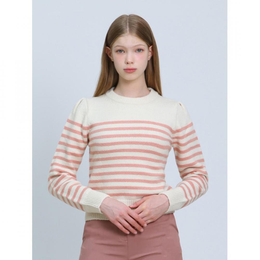 Ozoc Puff Shoulder Stripe Knit Top Ozoc861