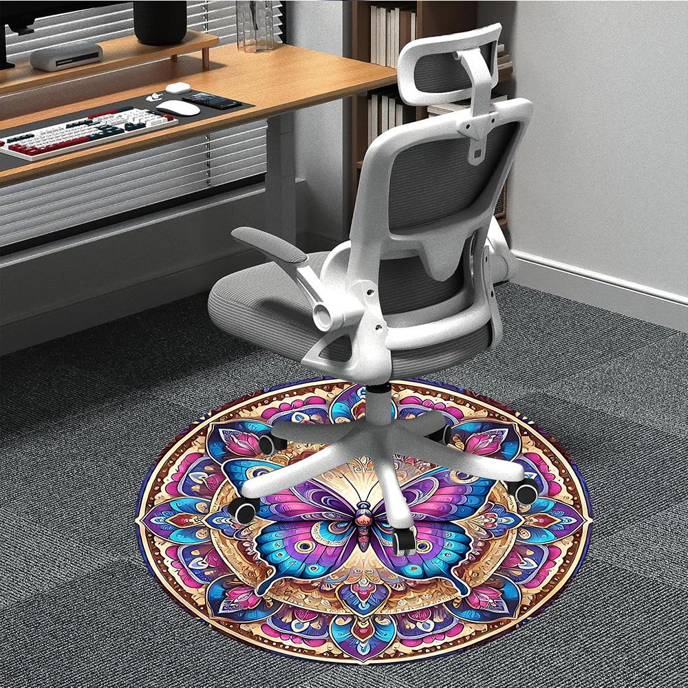 1pc Butterfly Mandala Artwork Chair Carpet for Office, Soft, Non-Slip Polyester Mat, Office, Living Room, Bedroom, Durable Polyester yy251207203