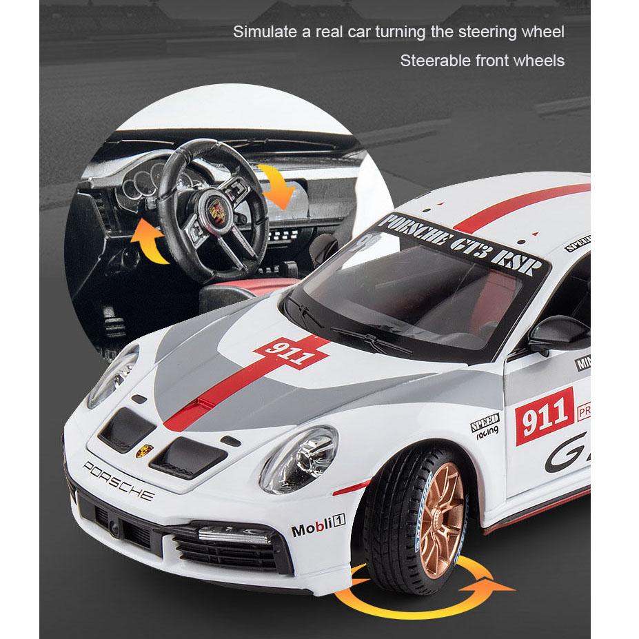 1/24 Scale 911 GT3 RSR Sports Diecast Car Model Toy, Pull Back Toy Vehicle with Sound and Light for Kids Toddler Boys Girls Gift Collection