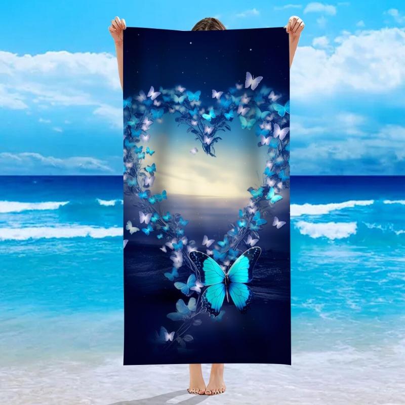 Dreamy Night Sky Blue Butterfly Print Beach Towel Soft Quick Dry Absorbent Sand Free Swim Towel Summer Vacation Beach Blanket