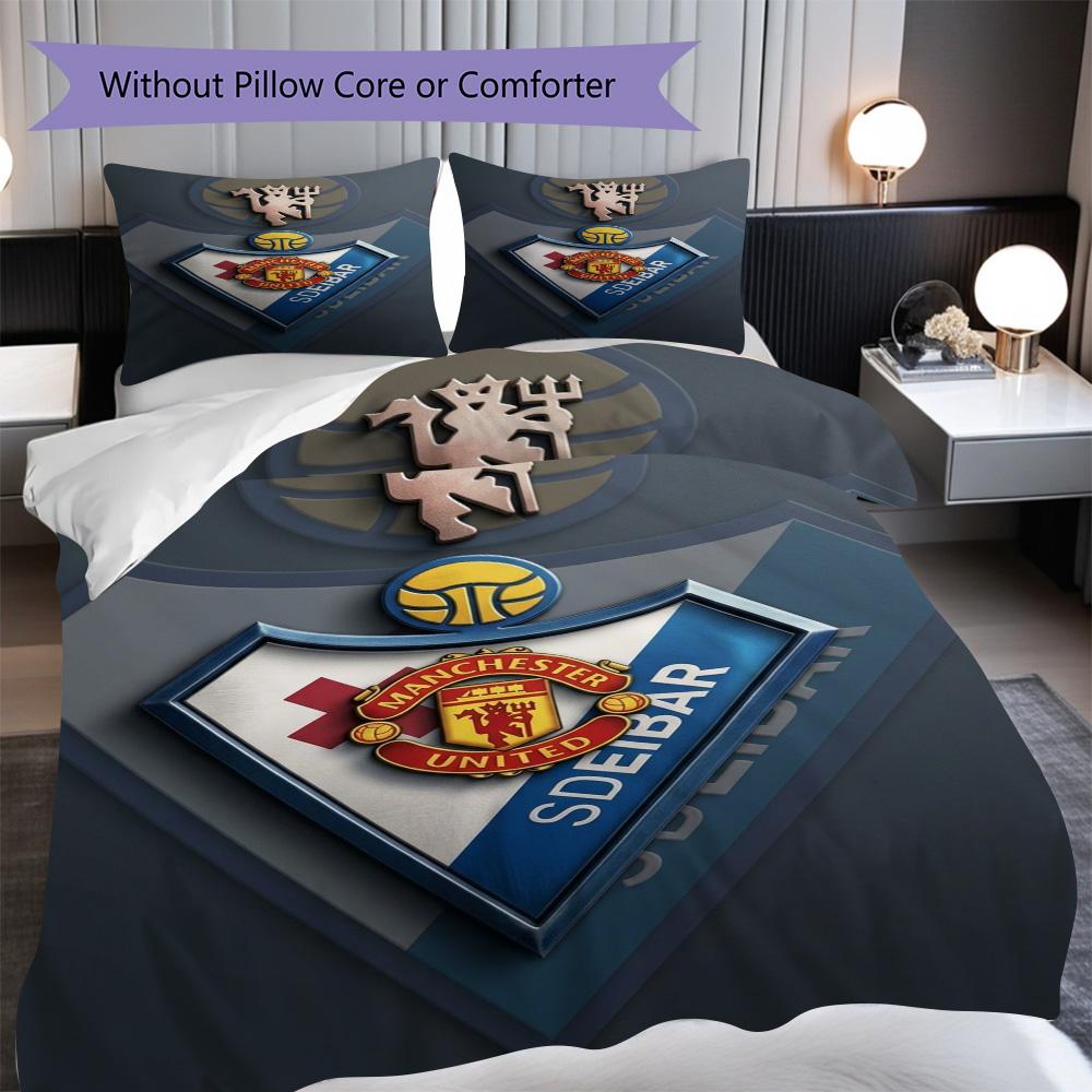 Manchester Legacy Emblem Bedding (1 * duvet cover + 2 * pillowcase, without core) 2D Flat Christmas birthday gift Soft and comfortable