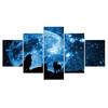 5Pcs Moon Wolf Stars Sky Night Modern Decor Canvas Wall Art 5 Pieces Paintings Poster HD Print No Framed 5 Panel Room Decor