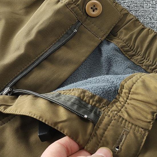 Мужские плотные брюки карго на флисовой подкладке, повседневные брюки с несколькими карманами, прямого кроя, осенне-зимние брюки для ежедневных прогулок, уличная одежда