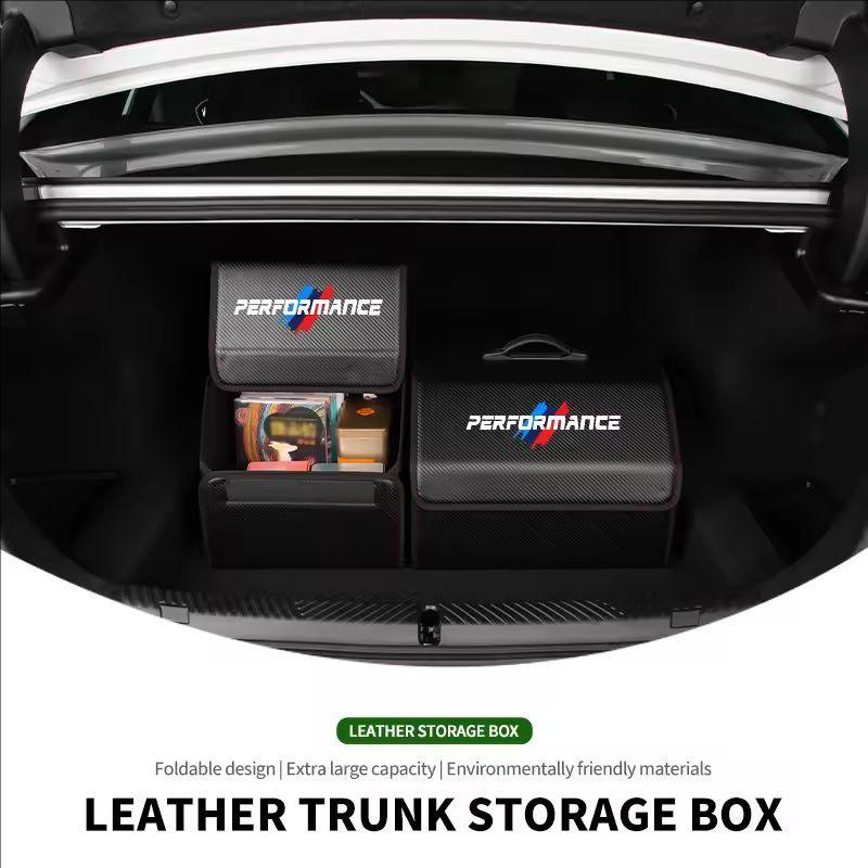 CTCE1 Car Interior Trunk Storage Box Leather Tools Case Anti-scratch High-capacity Bag For BMW M E30 X1 X2 X3 X4 X5 G20 G30 / Sticker
