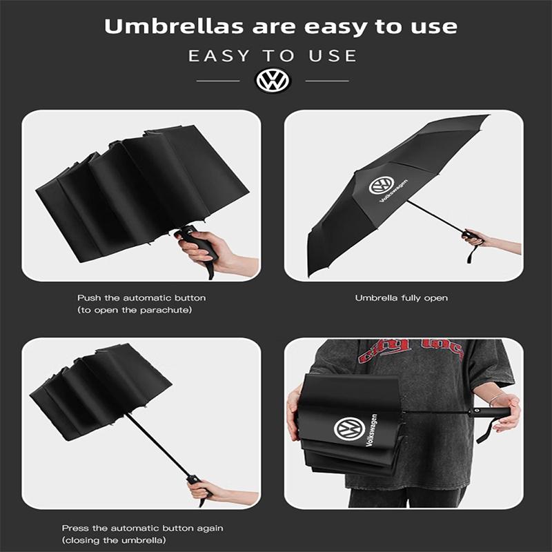2026 Hot For Volkswagen VW Car Logo 12 Bone Automatic Umbrella UV Resistant Sunshade For VW GTI Polo Golf  Passat Scirocco Jetta
