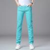 Summer Lightweight Solid-colour Minimalist Men's Jeans Slim-fit Straight Leg Business Versatile Grass Green Men's Long Trousers