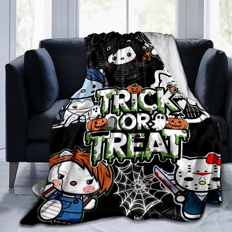 1pc Trick or Treat Hello Kitty Halloween Themes Blanket, Soft Warm Throw for Home Decor, Gift Idea for Family and Friend, Living Room, Travel, Camping