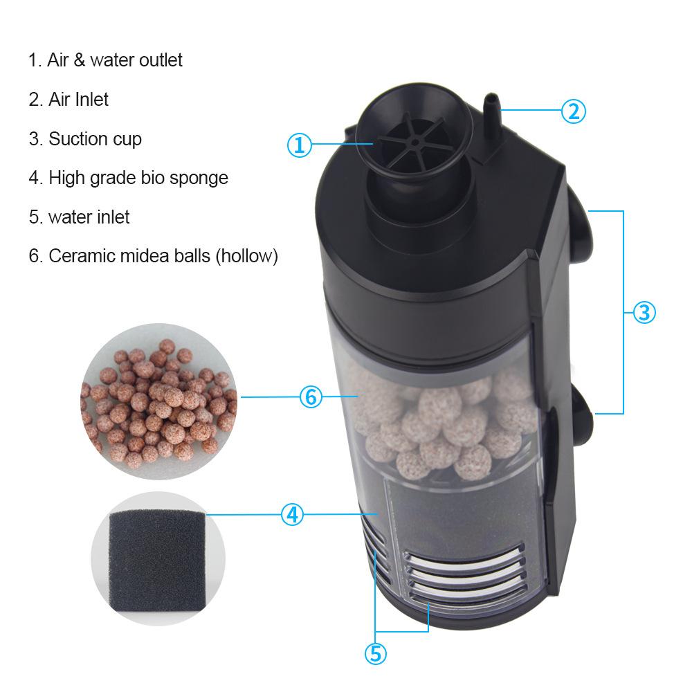 Пневматический фильтр Мини-фильтр для очистки воды Циркуляционный фильтр для аквариума Фильтр для насыщения аквариума кислородом Бактериальный культуральный фильтр