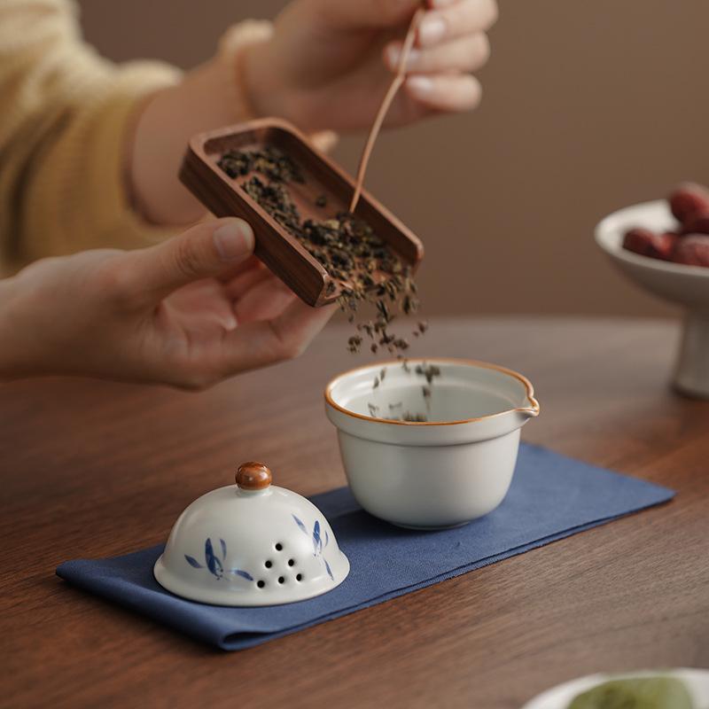 Ru kiln travel tea set outdoor portable tea coffee cup tea separation one person drinking teapot creative simple gift