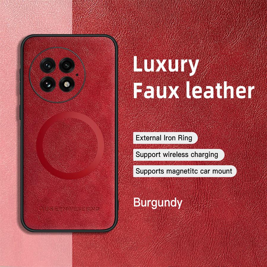 For OnePlus 11 12 13 Fine Hole PU Cow Pattern Leather Magnetic Ring Soft Edge Anti-drop Anti-fingerprint Phone Case