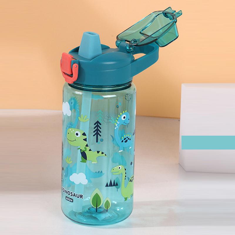 600 мл Детская бутылка для воды с изображением животных из мультфильма с соломинкой Портативная студенческая бутылка для воды с защитой от падения для малышей Чайник для напитков