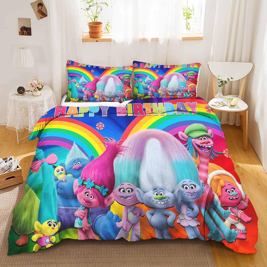 Trolls Anime Bedding Set Duvet Cover 1009 Polyester Suitable For Children And Adults 3-Piece Set