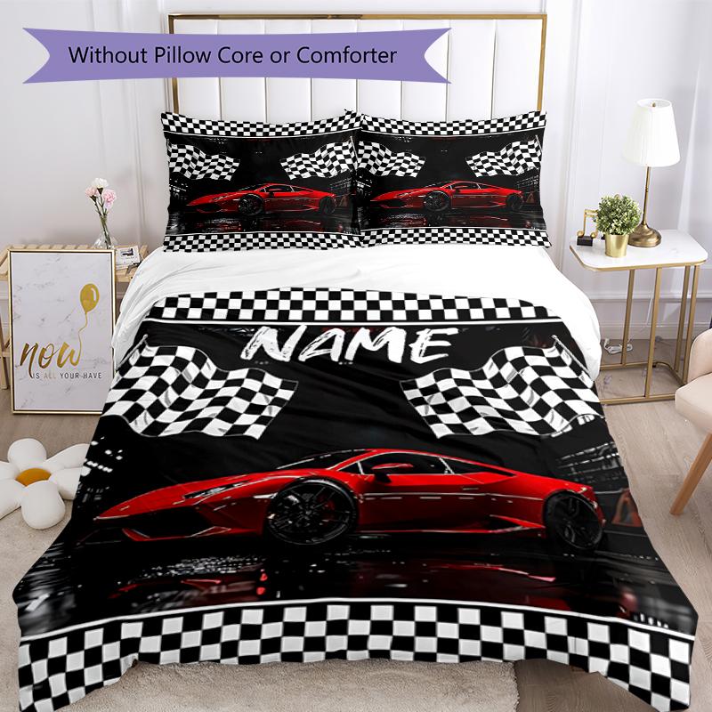 3pcs Custom Name Racing Bedding Set Duvet Cover Closure Includes 1 Duvet Cover & 2 Pillowcases, Soft and Comfortable for All Seasons.