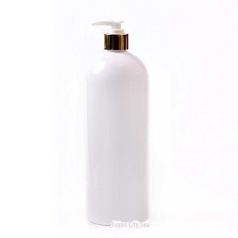1000ML Round Shoulder PET Bottle with Gold & White Aluminum Lotion Pump