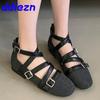 Fashion Luxury Fashion Cross-tied Women Flat With Shoes New In 2025 Zippers Female Buckle Strap Footwear Round Toe Ladies Flats Shoes