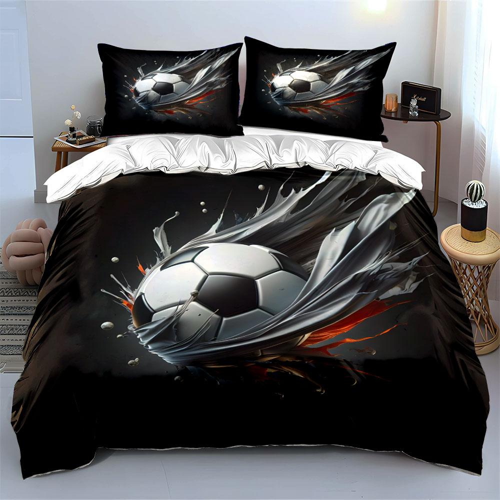 Dynamic Soccer Ball Artwork Bedding Duvet Cover Set (1*Duvet Cover 2*Pillowcases, without duvet insert)