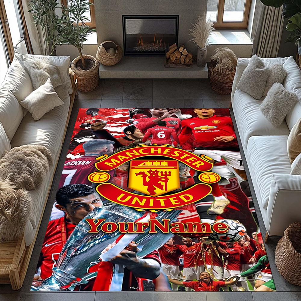 Manchester Customizable Name Area Rug Suitable for Dining Room Living Rooms Foyer Playrooms Anti-slip Rug Decorate Offices Best for Christmas