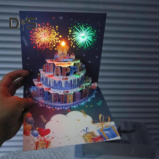 3D Pop Up открытки на день рождения Поздравительные открытки на день рождения с пиротехникой Музыка Задуваемая свеча Сюрприз на день рождения Подарок на память для нее и для него
