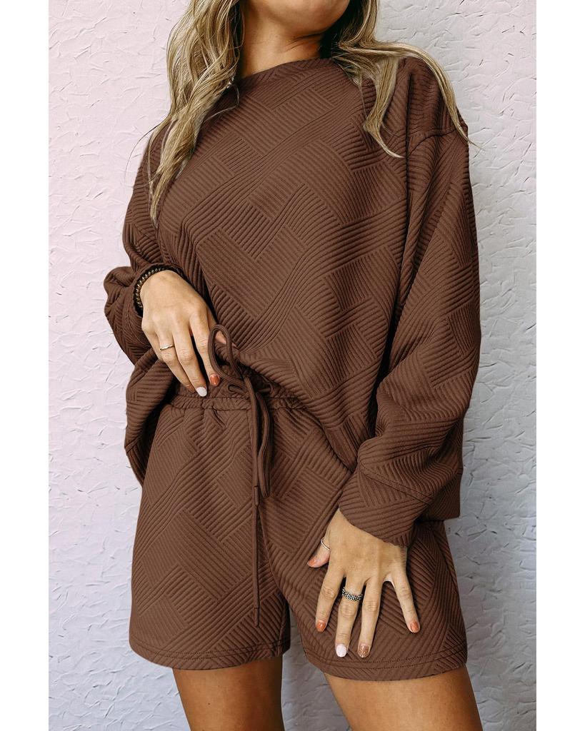 Azura Exchange Комплект из фактурного топа с длинными рукавами и шорт на завязках