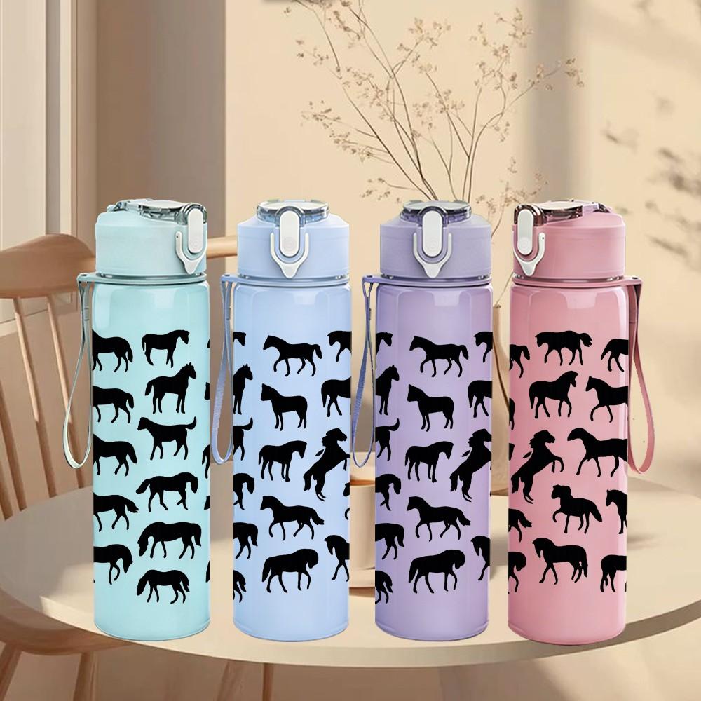 1PC Black Wolf Pack Pattern 750ml Color Plastic Sports Water Bottle Leakproof Flip Straw Lid Suitable for Sports Office Home Use