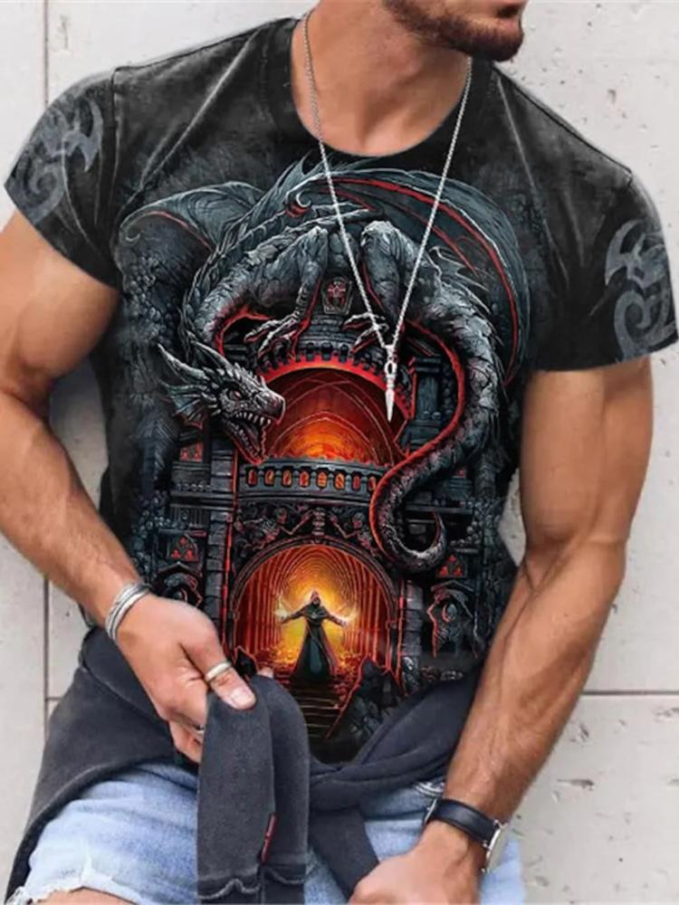 Мужская футболка для мужчин, одежда большого размера, футболка с китайским драконом и графическим 3D принтом, летние повседневные модные топы с короткими рукавами