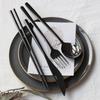 LeRier Modern Cutlery Dinner Set for 2, Black, 2p Spoons + 2p Forks + 2p Knives + 2 Sets of Chopsticks, Korean Popular Tableware
