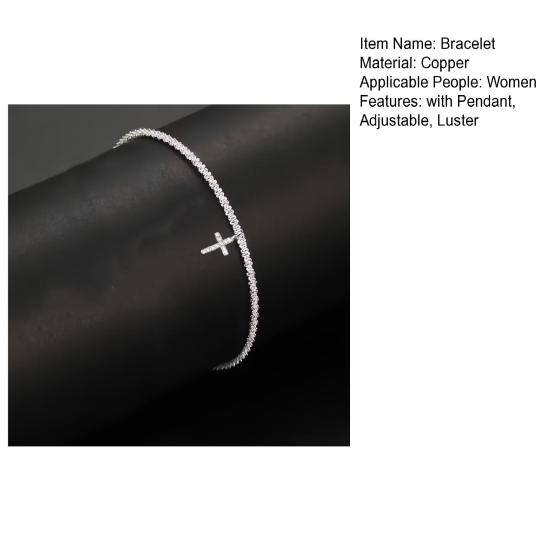 Женский браслет с мерцающей поверхностью и подвеской, регулируемая длина, блестящий серебряный цвет, запястье