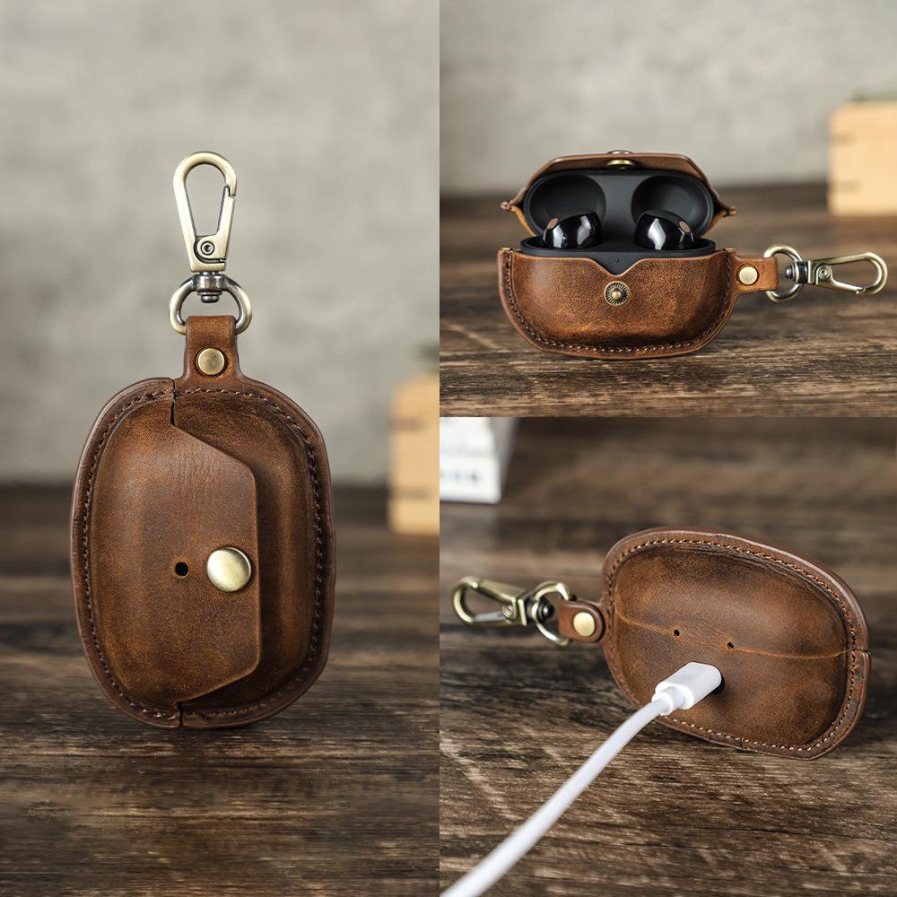 Чехол для наушников Sony WF-1000XM5 из натуральной кожи, противоударный, с крючком