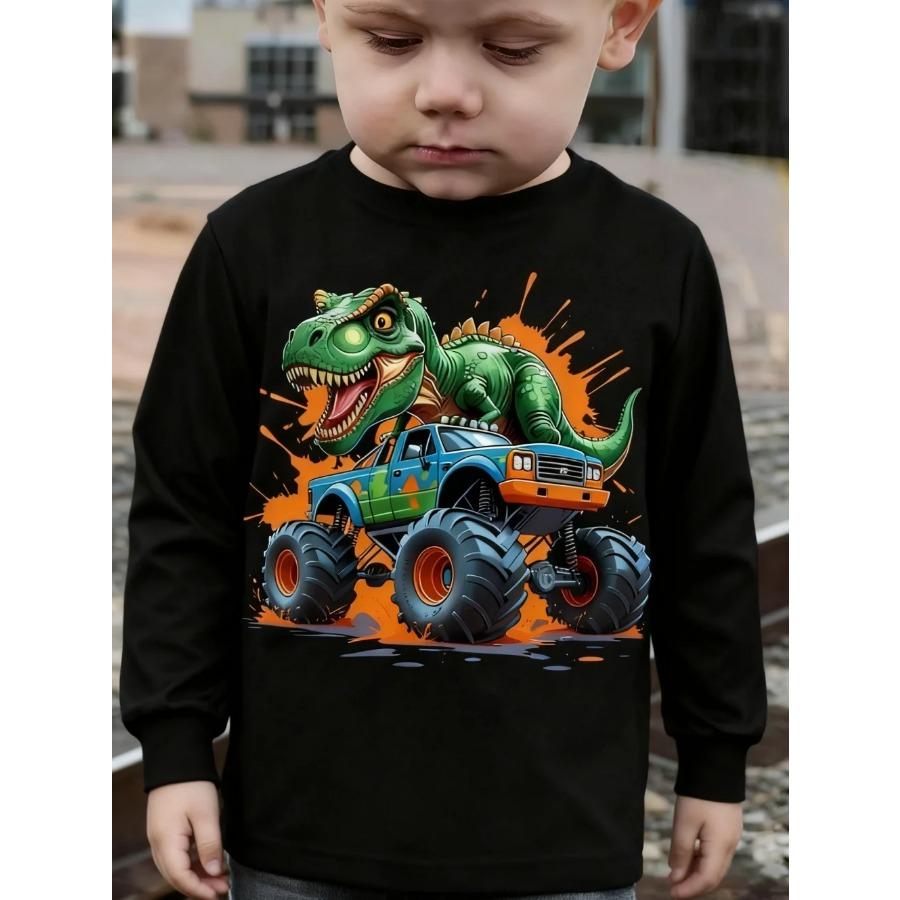 Детская футболка Модная с 3D-принтом Динозавр Футболка с длинным рукавом Летняя одежда для мальчиков С круглым вырезом Крутая детская одежда Топ для мальчиков