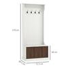 3-in-1 Coat Rack Furniture with 4 Hooks and Storage Bench, Wooden, 71.5x39.5x170 cm, White