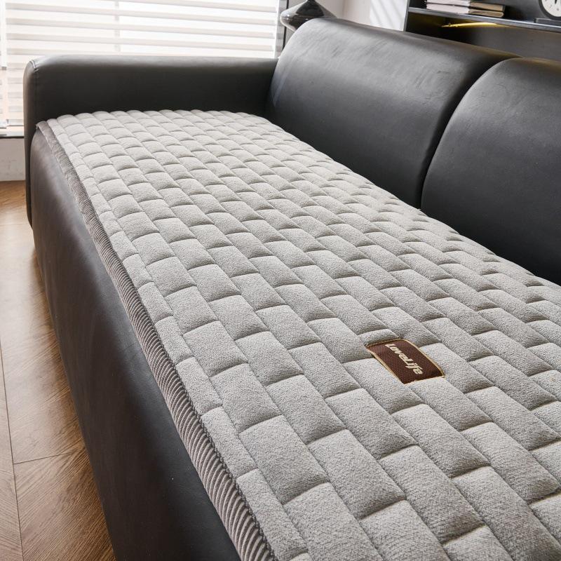 Plush Striped Plaid Sofa Cushion: Non-slip, Hair-resistant, Thickened Milk Fleece Sofa Mat