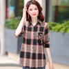 Women's Spring and Autumn Plaid Shirt Standing Collar Long Sleeve Shirt Vintage Loose Shirt
