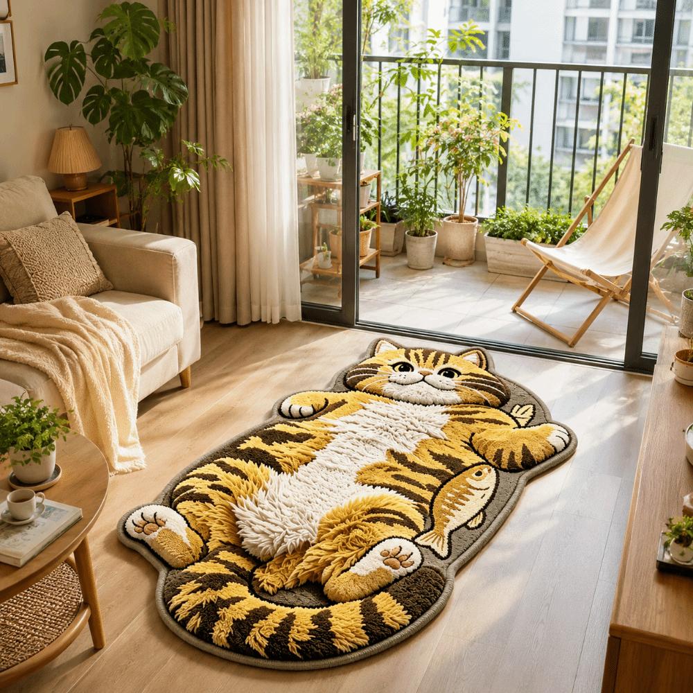 Anti-fouling Home Decor Carpet Easy to Clean Cartoon Carpet Soft Cat-Shaped Area Rug Living Rooms